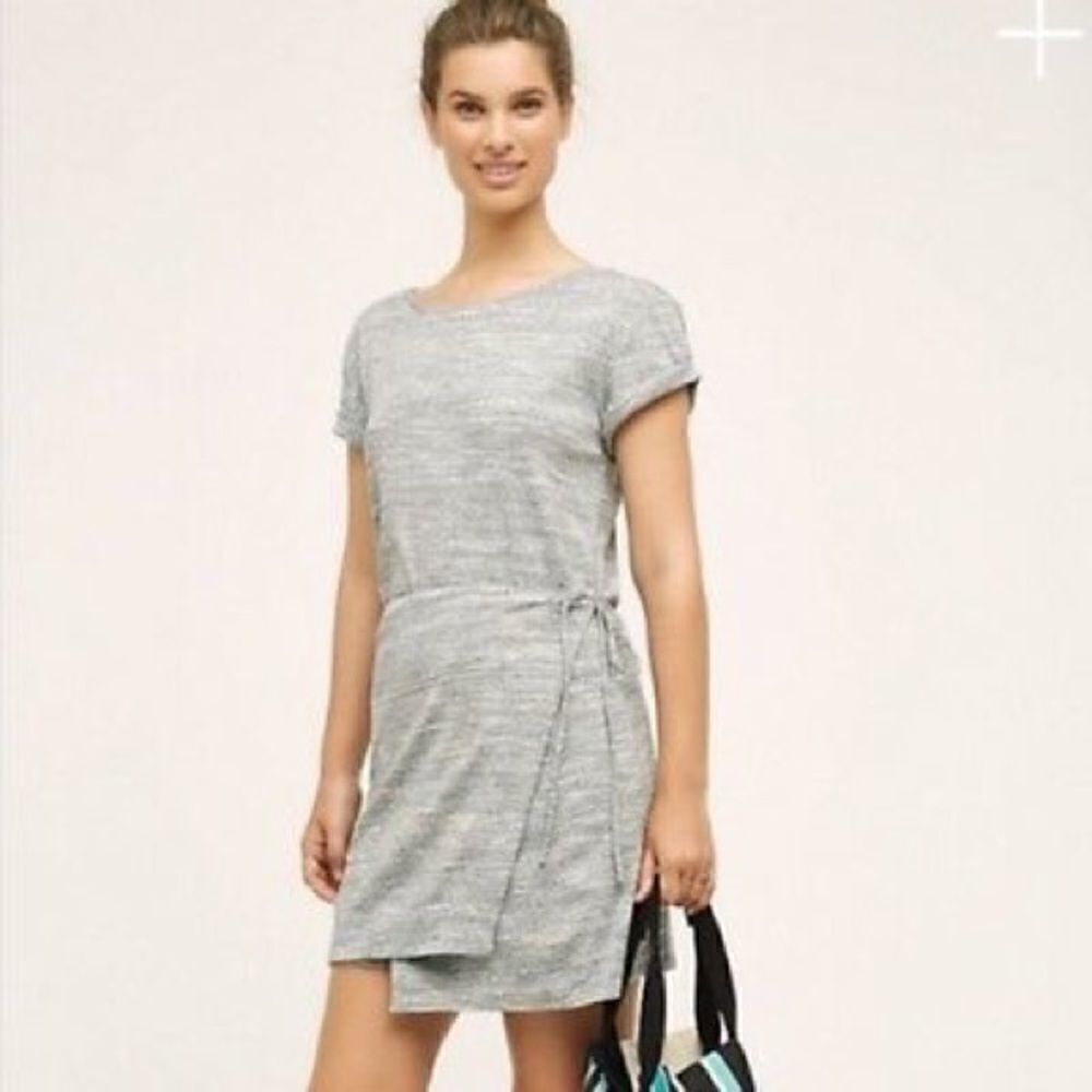 Maeve Marled Gray Tie front wrap tee dress